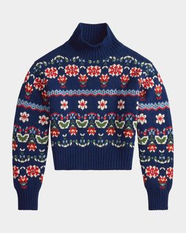 Polo Ralph Lauren Floral Fair-Isle Wool-Blend Funnel Neck Sweater