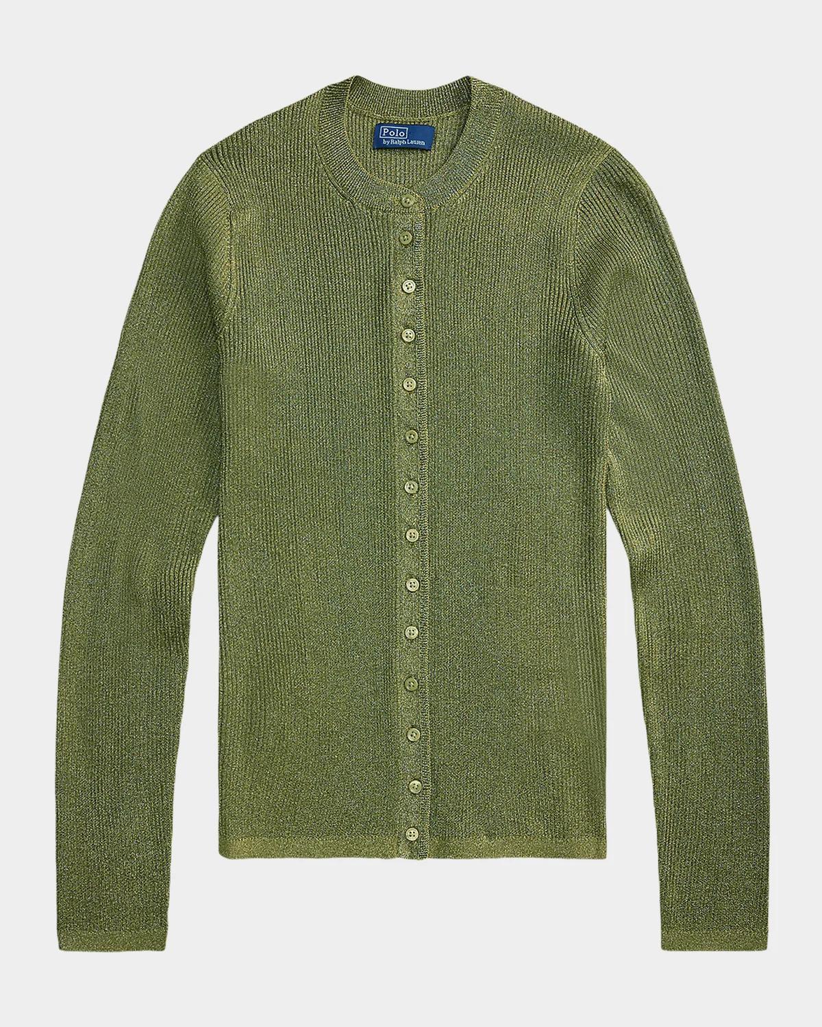 Ralph Lauren Metallic Rib Crewneck Cardigan