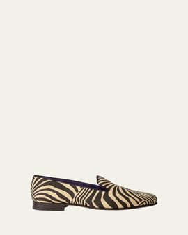 Ralph Lauren Purple Label Alonzo Zebra-Print Linen Slipper