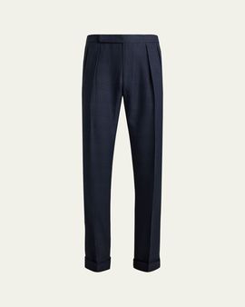 Ralph Lauren Purple Label Men's Cashmere and Silk Glen Plaid Pleated Trousers