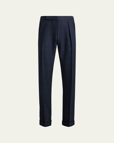 Ralph Lauren Purple Label Men's Cashmere and Silk Glen Plaid Pleated Trousers