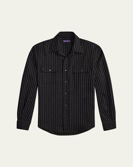 Ralph Lauren Purple Label Men's Pinstripe Wool/Linen Sport Shirt