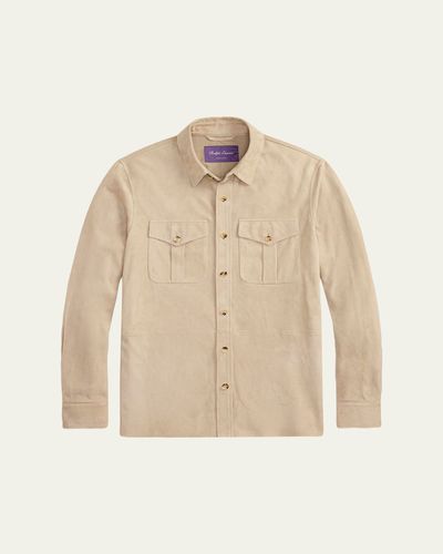 Ralph Lauren Purple Label Men's Suede Flap-Pocket Overshirt
