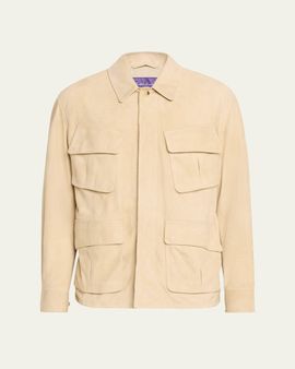 Ralph Lauren Purple Label Men's Suede Utility Flap-Pocket Overshirt