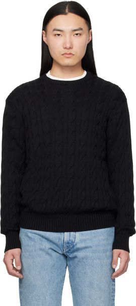 Ralph Lauren Purple Label Ralph Lauren Purple Label Black Cotton Silk Cable Crewneck Sweater