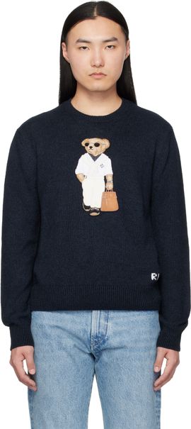 Ralph Lauren Purple Label Ralph Lauren Purple Label Navy 'Polo Bear' Silk-Linen Sweater