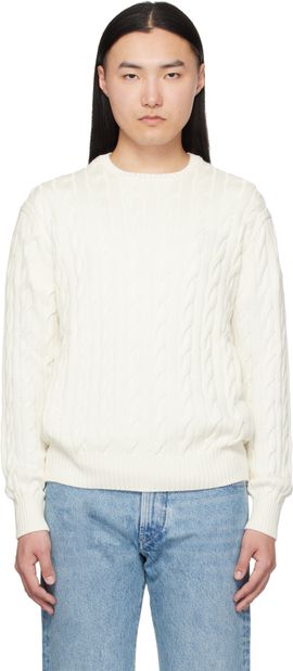 Ralph Lauren Purple Label Ralph Lauren Purple Label White Cotton Silk Cable Crewneck Sweater