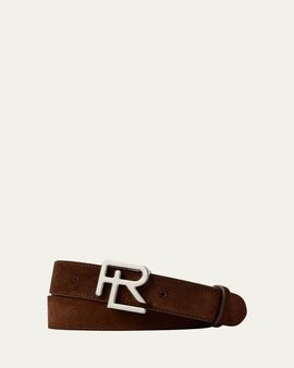 Ralph Lauren Purple Label RL-Buckle Calf-Suede Belt