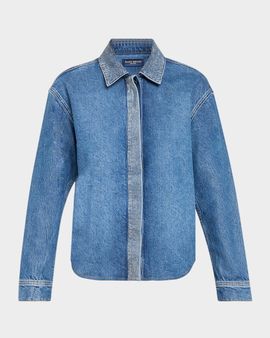 Ramy Brook Alison Rhinestone-Trim Denim Shirt