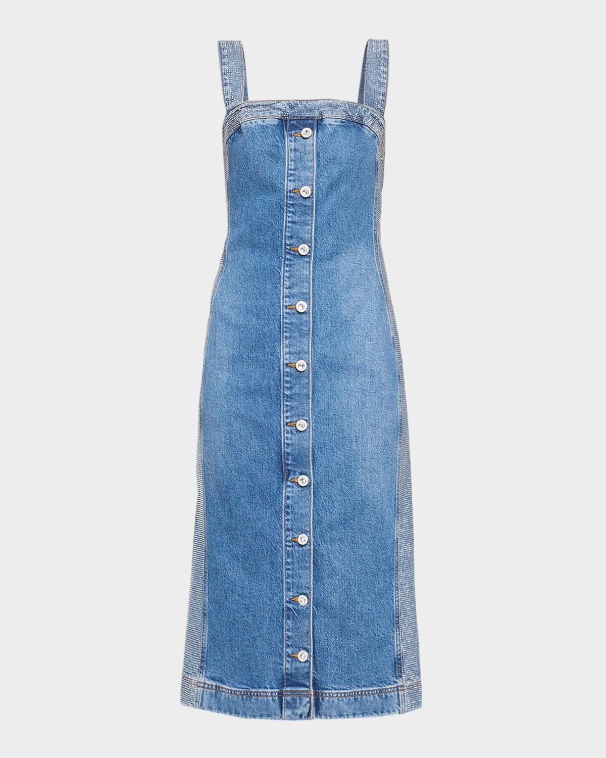 Ramy Brook Amanda Rhinestone-Trim Denim Midi Dress