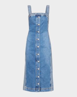 Ramy Brook Amanda Rhinestone-Trim Denim Midi Dress