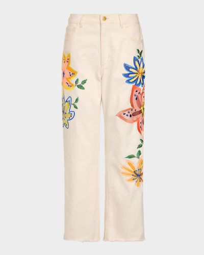 Ramy Brook Amber Floral Embroidered Straight-Leg Jeans