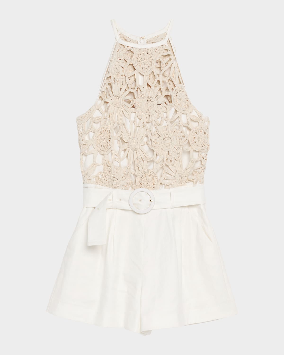Ramy Brook Aubree Openwork Floral Belted Romper
