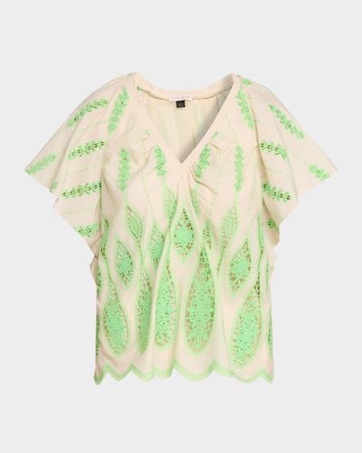 Ramy Brook Bettie Embroidered Short-Sleeve Top