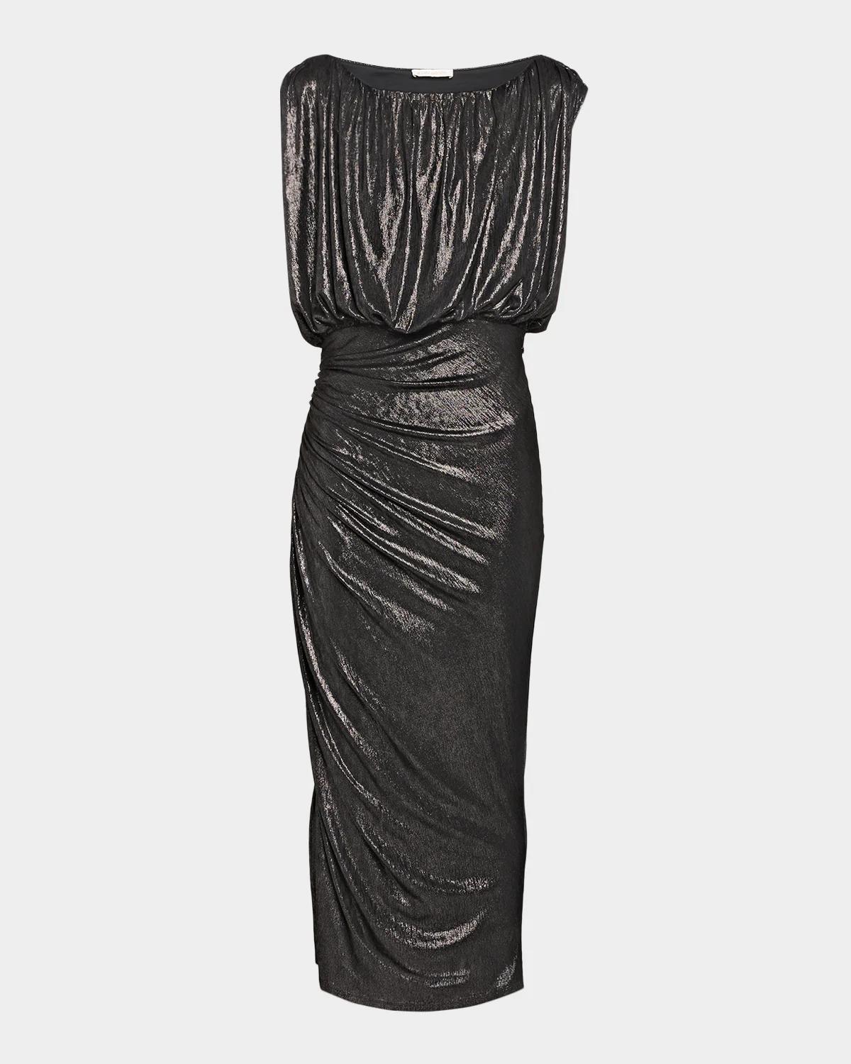 Ramy Brook Cindy Metallic Ruched Midi Dress
