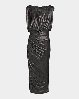 Ramy Brook Cindy Metallic Ruched Midi Dress