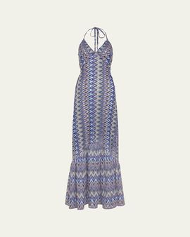 Ramy Brook Delilah Chevron Halter Maxi Dress