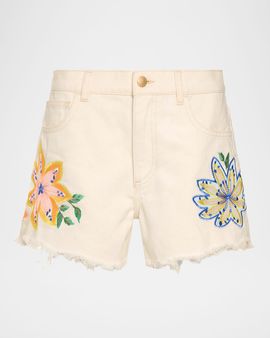 Ramy Brook Embroidered Denim Shorts