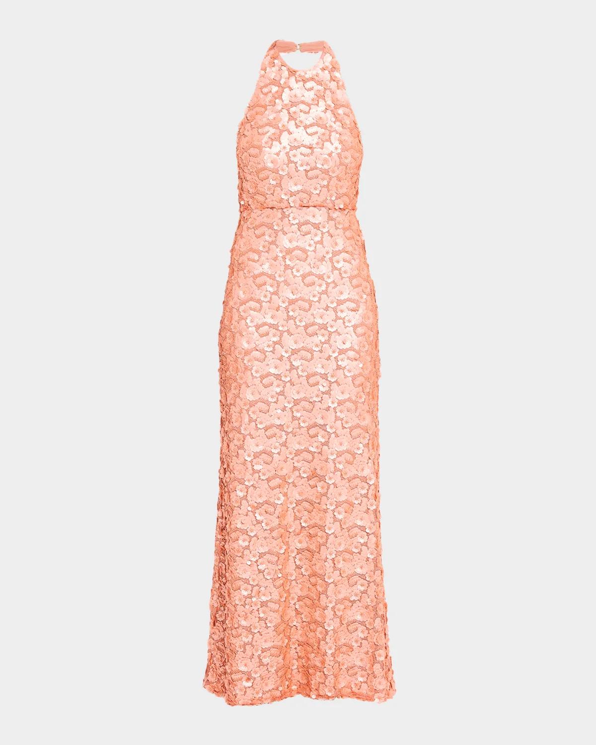 Ramy Brook Giada Floral Sequin Halter Gown