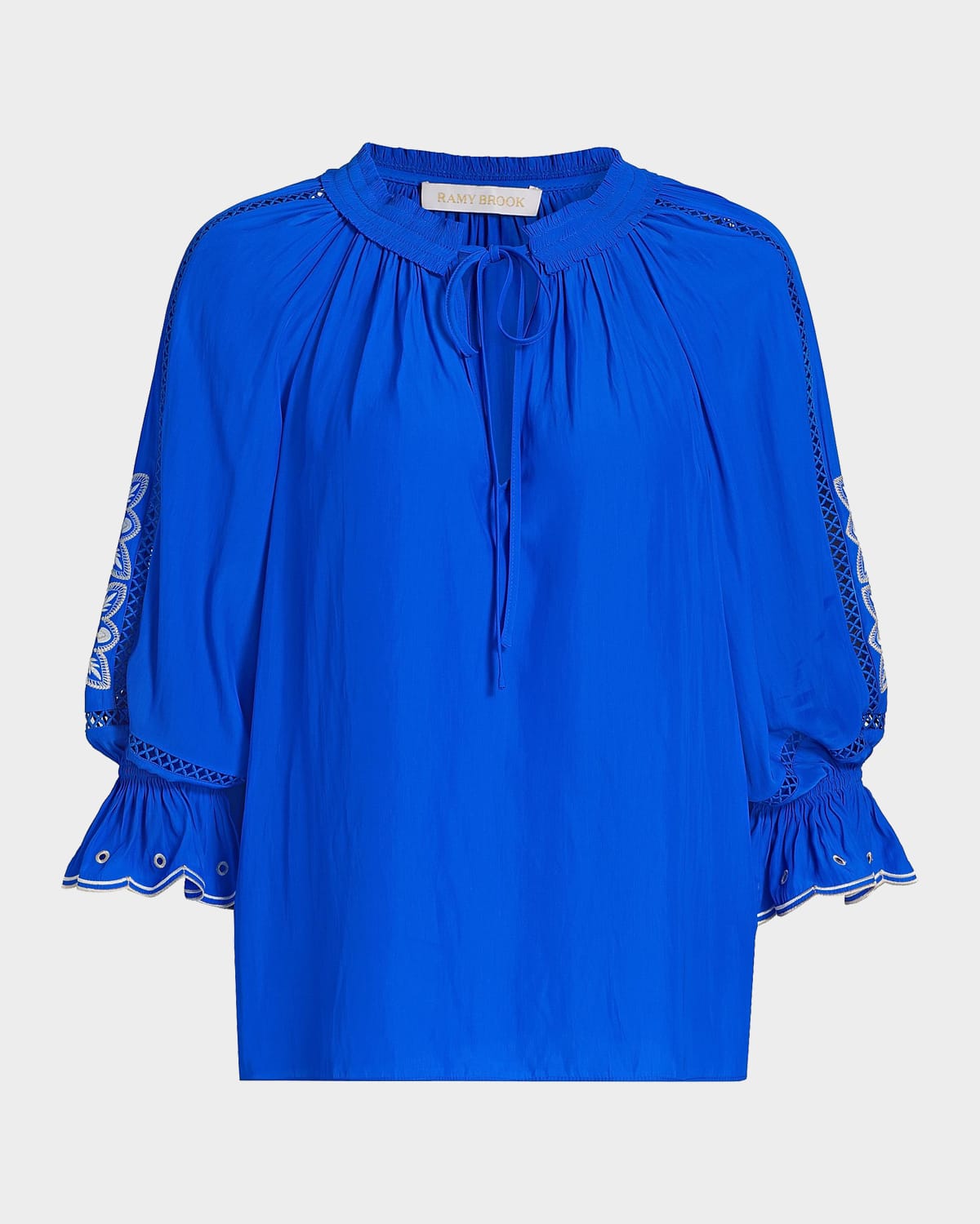 Ramy Brook Haven Embroidered Puff-Sleeve Top