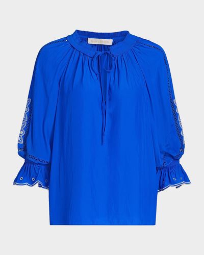 Ramy Brook Haven Embroidered Puff-Sleeve Top