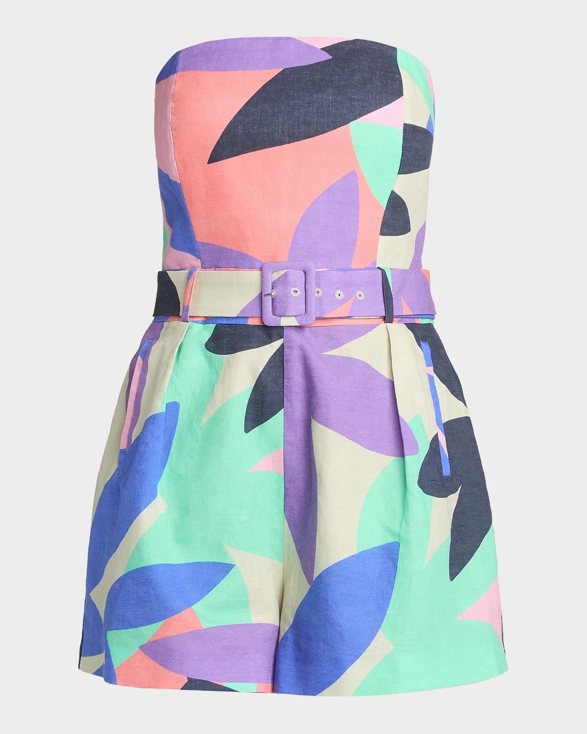 Ramy Brook Isobel Abstract Linen-Cotton Strapless Romper