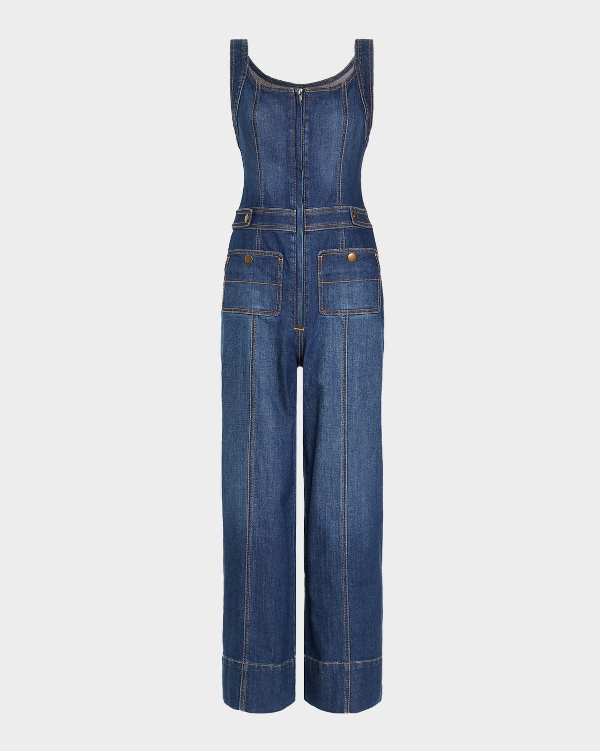 Ramy Brook Janet Cropped Wide-Leg Denim Jumpsuit