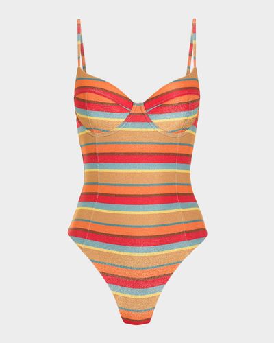 Ramy Brook Jayda Glitter Striped One-Piece Swimsuit