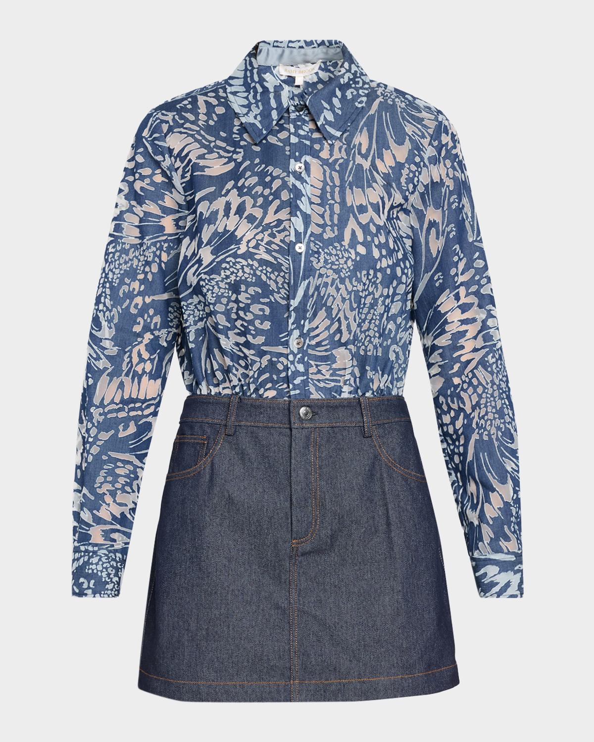 Ramy Brook June Butterfly Burnout & Denim Mini Dress