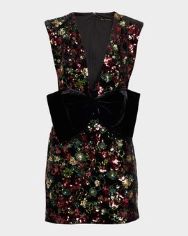 Ramy Brook Kimberly Plunging Floral Sequin Mini Dress