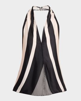 Ramy Brook Kylie Striped Satin Halter Blouse