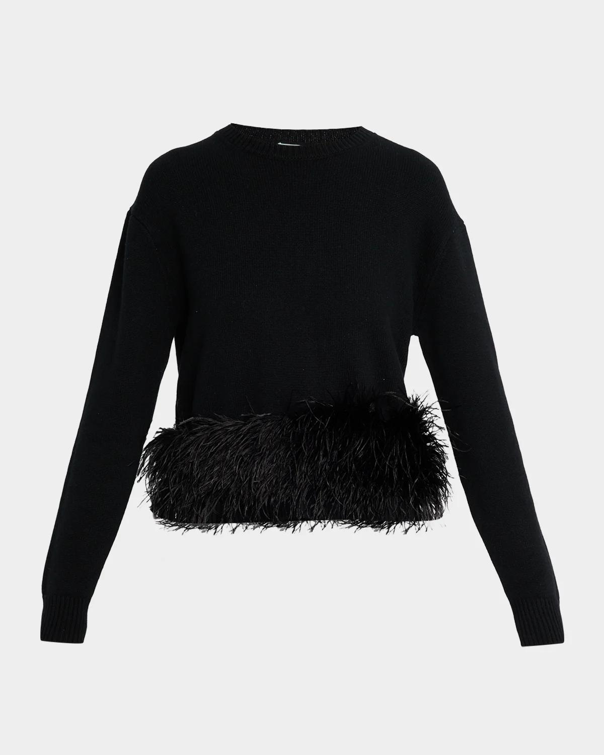 Ramy Brook Lana Feather Trim Wool-Blend Top