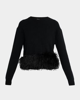 Ramy Brook Lana Feather Trim Wool-Blend Top