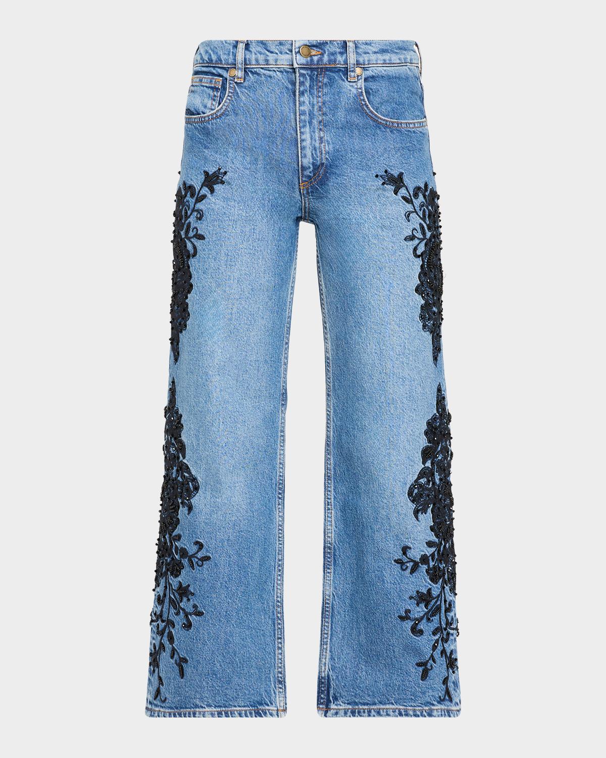 Ramy Brook Lea Beaded Cropped Wide-Leg Jean