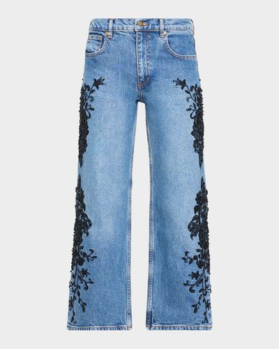 Ramy Brook Lea Beaded Cropped Wide-Leg Jean