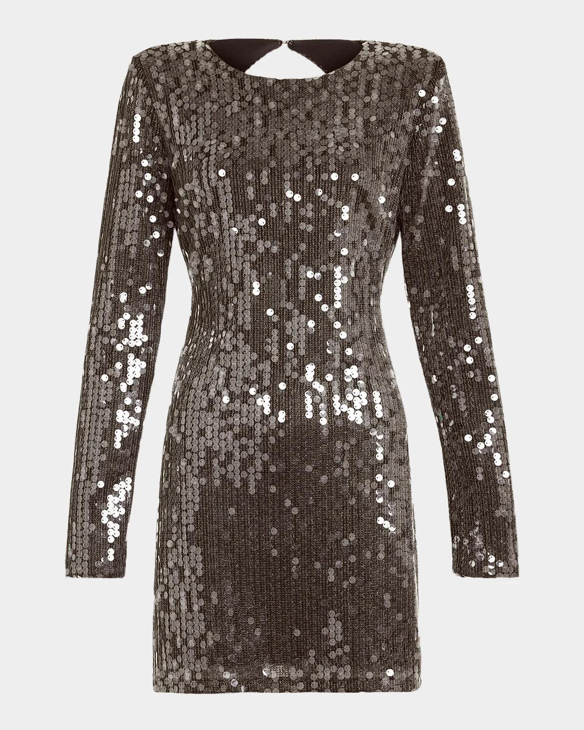 Ramy Brook Lola Sequined Long-Sleeve Mini Dress