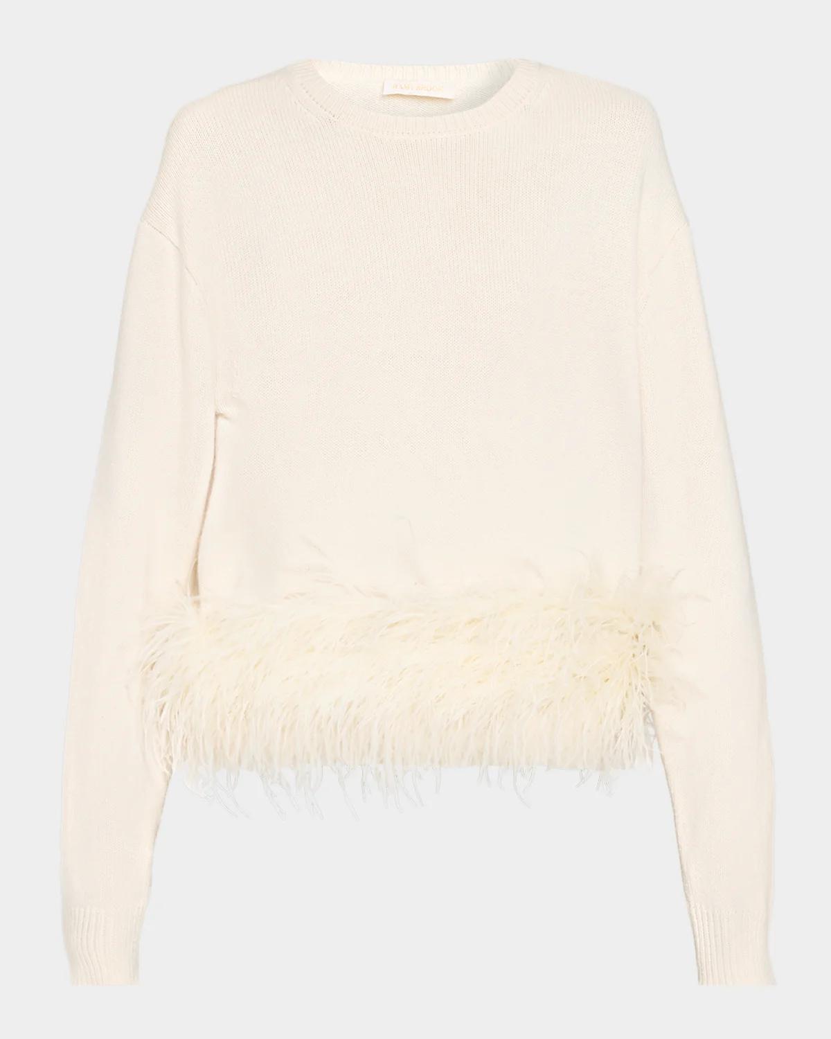 Ramy Brook Mara Feather-Trim Crewneck Sweater