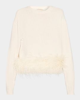 Ramy Brook Mara Feather-Trim Crewneck Sweater