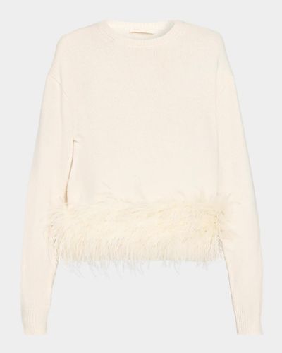Ramy Brook Mara Feather-Trim Crewneck Sweater
