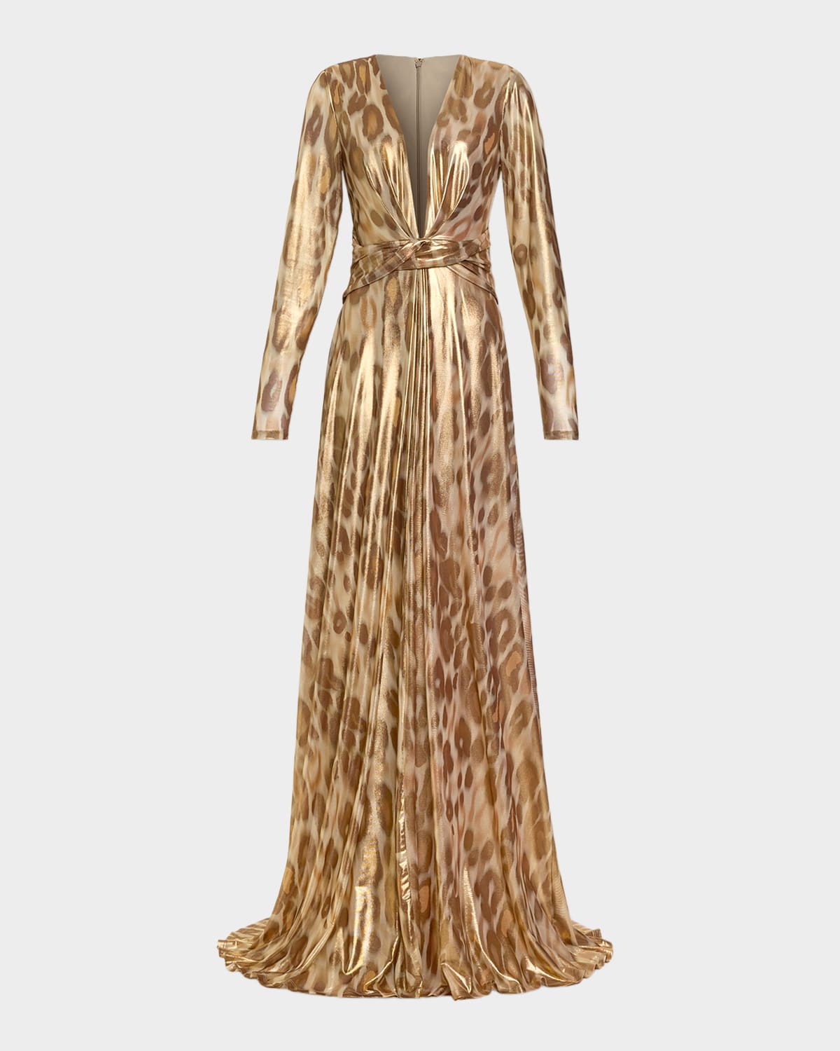 Ramy Brook Martini Plunging Metallic Animal-Print Gown