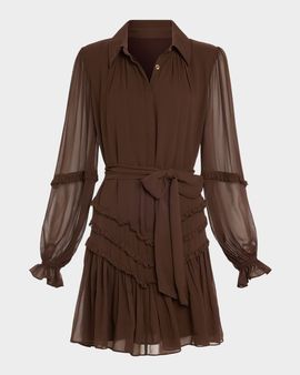 Ramy Brook Maya Ruffle-Trim Silk Mini Dress