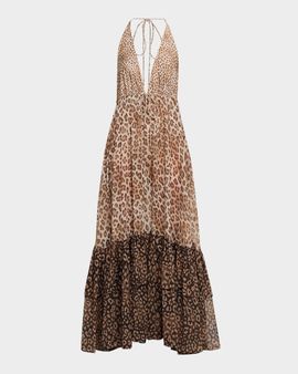 Ramy Brook Milena Colorblocked Leopard Maxi Dress