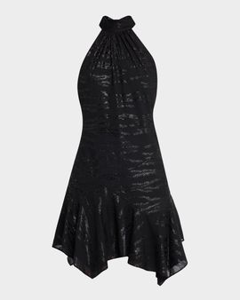 Ramy Brook Nari Shimmer Handkerchief Halter Mini Dress