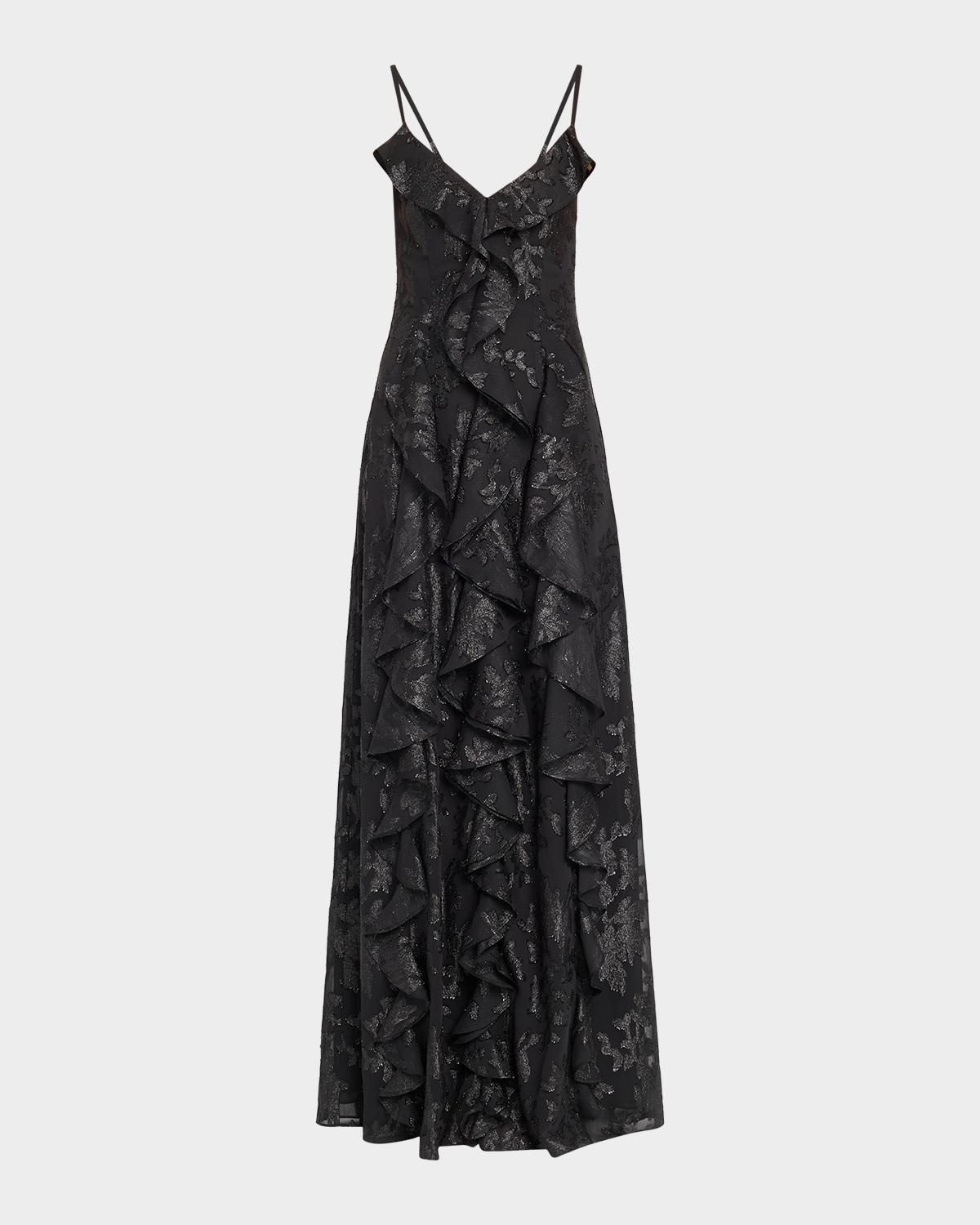 Ramy Brook Penelope Flocked Ruffled Gown