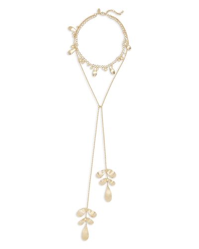 Ramy Brook Ramy Brook Anya Crystal & Imitation Pearl Flower Layered Lariat Necklace, 18.5