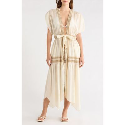 Ramy Brook Ramy Brook Audra Lace Trim Tie Front Cover-Up Dress