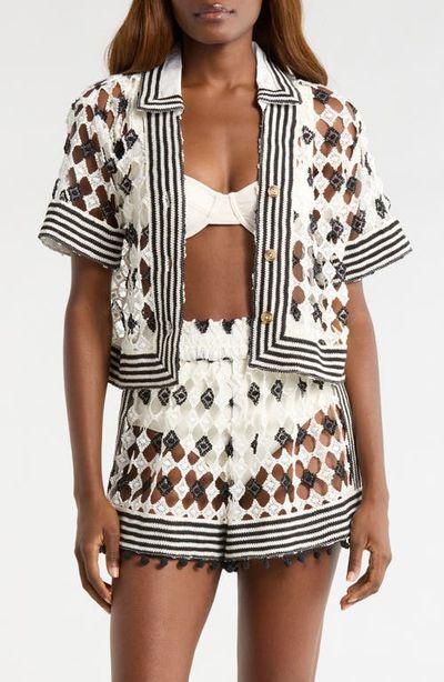 Ramy Brook Ramy Brook Betty Crop Open Stitch Cover-Up Shirt
