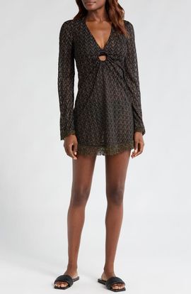 Ramy Brook Ramy Brook Cassie Zigzag Long Sleeve Knit Cover-Up Dress