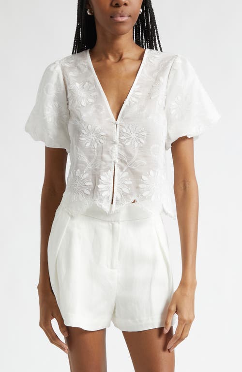 Ramy Brook Ramy Brook Chrissie Embroidered Puff Sleeve Crop Top