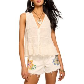 Ramy Brook Ramy Brook Elise Smocked Sleeveless Button-Up Shirt